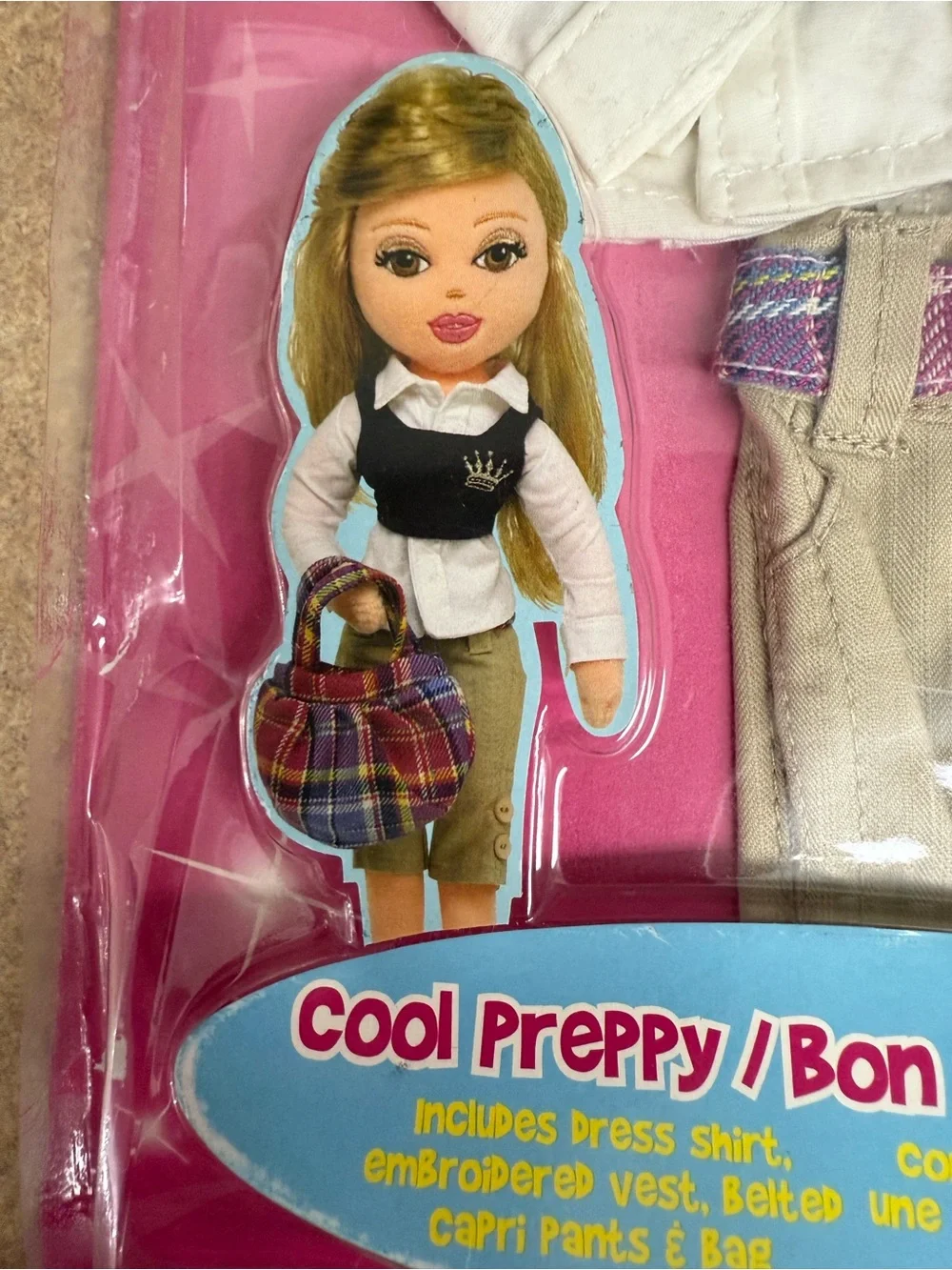 NWT Ty Girlz “Cool Preppy” Doll Outfit Set - Pink & Blue Plaid & Khaki Details